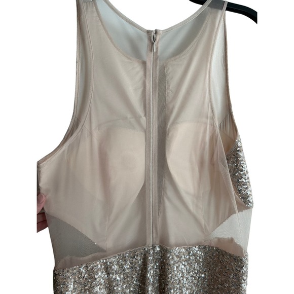 Aiden Mattox Gold Sequins Dress, High Slit, Deep Illusion V-Neck | Size 12 - Picture 8 of 10